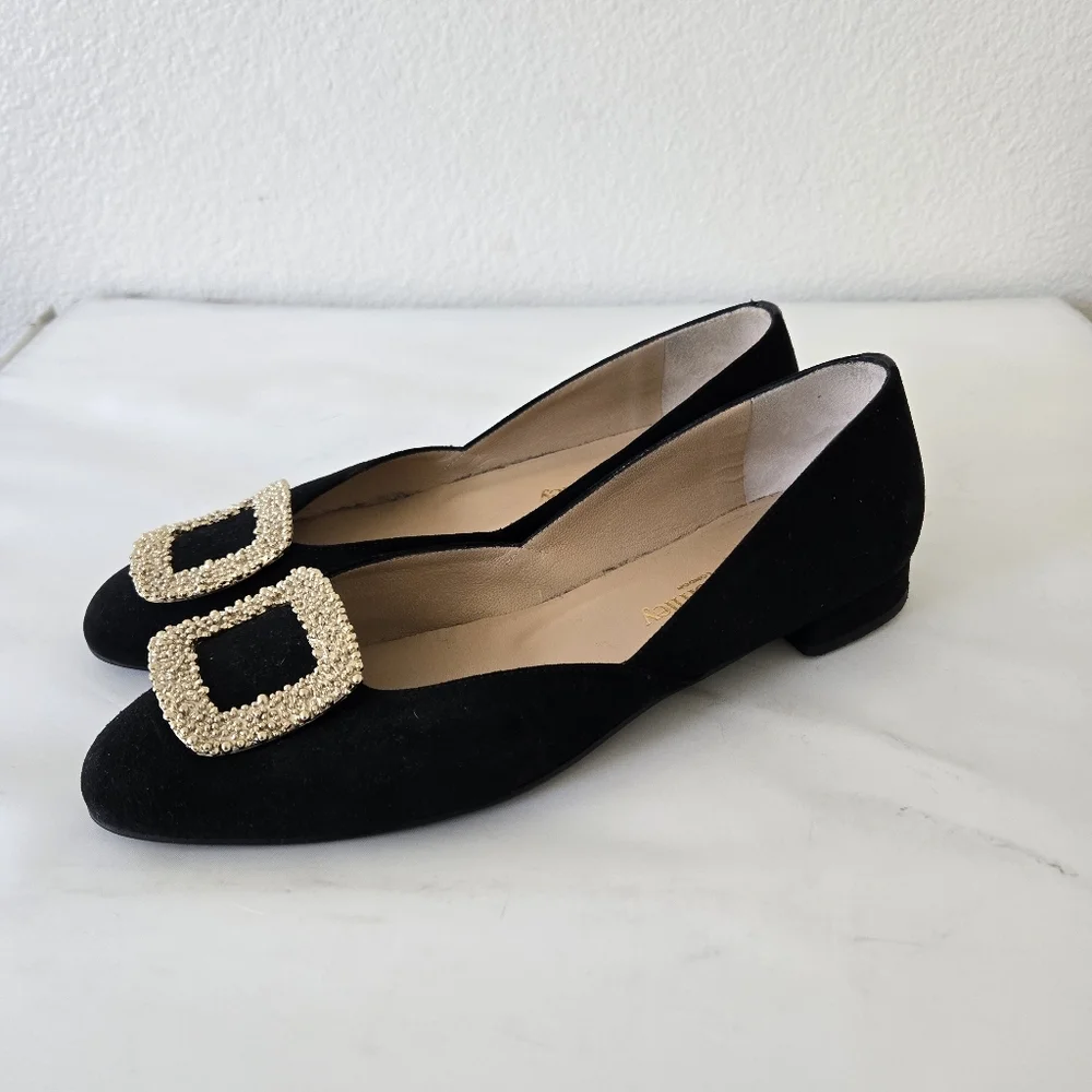 Russell & Bromley Black Suede‎ Leather Low Heel Flats Made in Italy size 38 or 8 - Picture 9 of 16